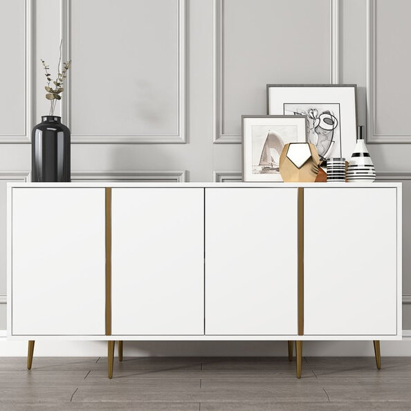 Arven Wooden Console Table with 4 Doors in White