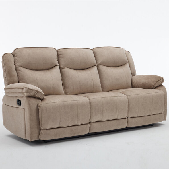 Arvexo Fabric Manual Recliner 3 Seater Sofa in Light Brown
