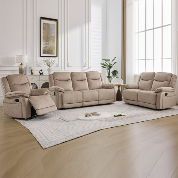 Arvexo Fabric Manual Recliner Sofa Suite in Light Brown