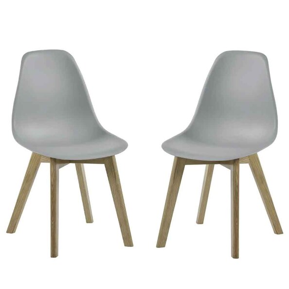 Arvion Grey Plastic Dining Chairs with Oak Wooden Legs in Pair