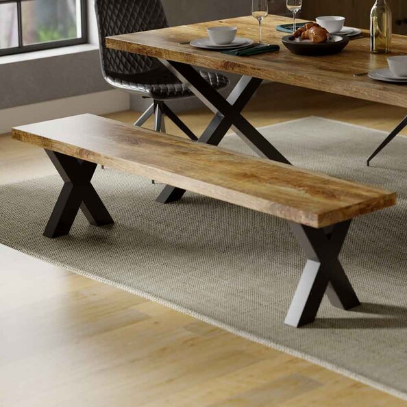 Arzano 190cm Mango Wood Dining Bench with X Shape Legs