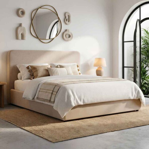 Ascot Fabric Ottoman Storage King Size Bed In Stone