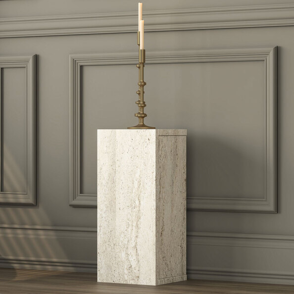 Aserio Small Wooden Side Table in Travertine Marble Effect