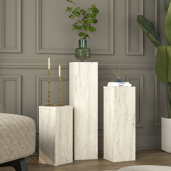 Aserio Wooden Nesting Side Tables in Travertine Marble Effect