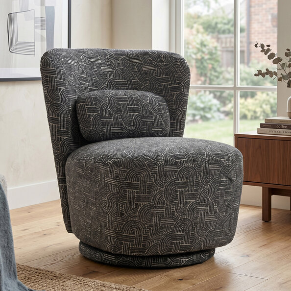 Aseron Fabric Swivel Accent Chair in Charcoal