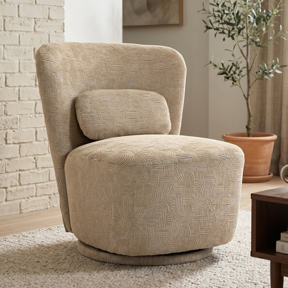 Aseron Fabric Swivel Accent Chair in Oatmeal