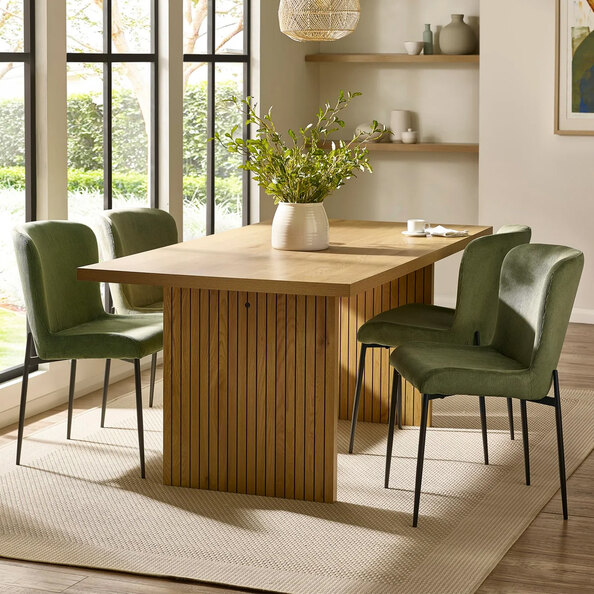 Ashland Light Oak Wooden Dining Table With 4 Luling Green Chairs