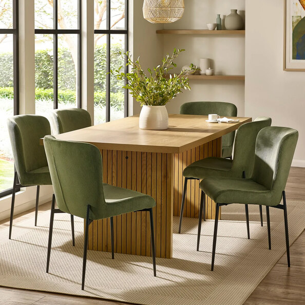 Ashland Light Oak Wooden Dining Table With 6 Luling Green Chairs