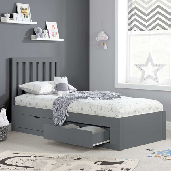 Aspen Wooden Single Bed with 4 Drawers in Grey