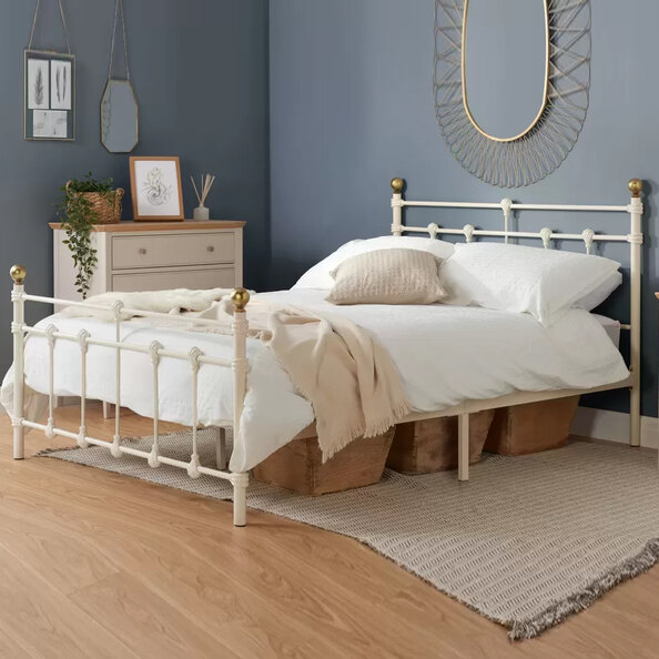 Atalla Metal Small Double Bed In Cream