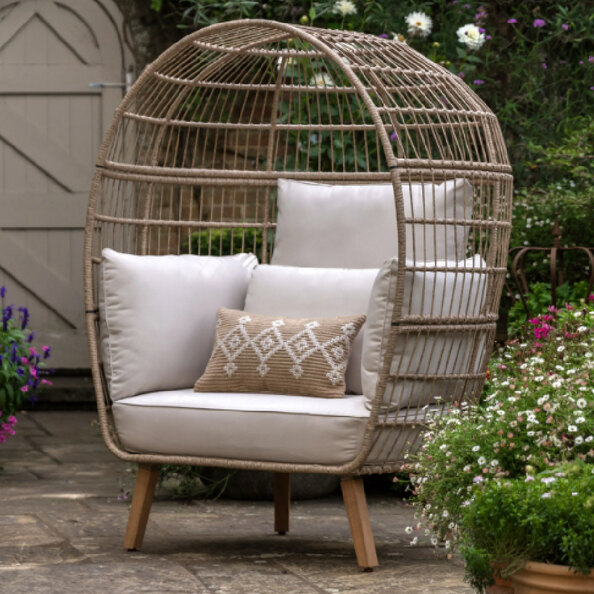Atmore Outdoor Rattan Egg Chair With Cushion In Natural