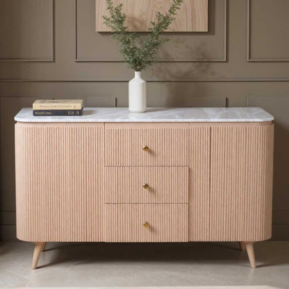 Attalla White Marble Top Sideboard With 2 Doors 3 Drawers In Natural