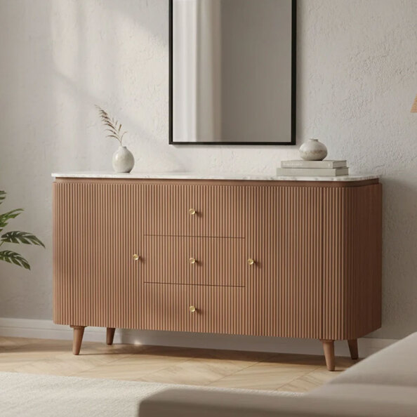 Attalla White Marble Top Sideboard With 2 Doors 3 Drawers In Brown