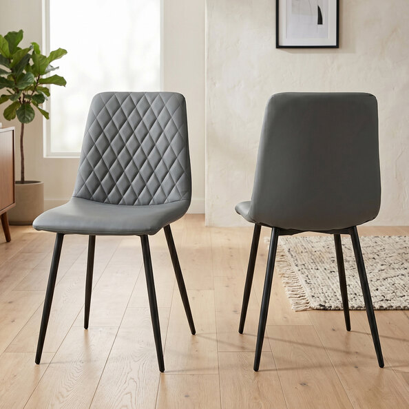 Attica Dark Grey Leather Dining Chairs in Pair
