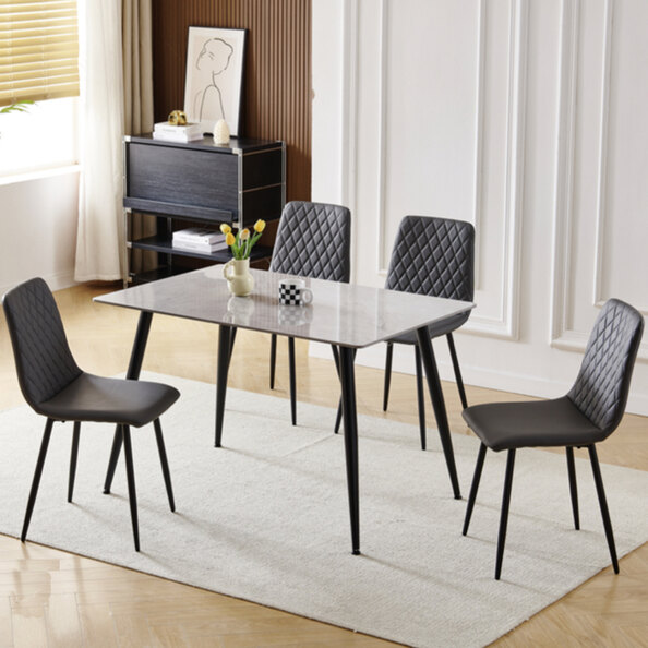 Attica Grey Sintered Stone Dining Table With 4 Dark Grey Chairs