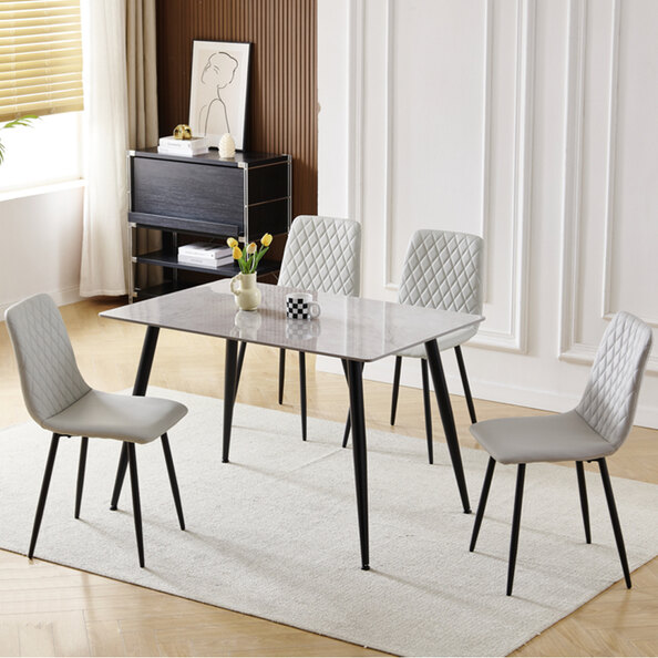 Attica Grey Sintered Stone Dining Table With 4 Light Grey Chairs