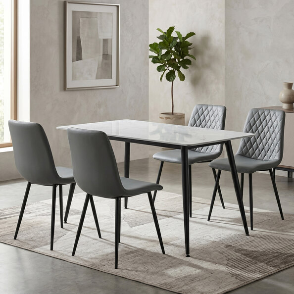 Attica Grey Sintered Stone Top Dining Table With 4 Dark Grey Chairs