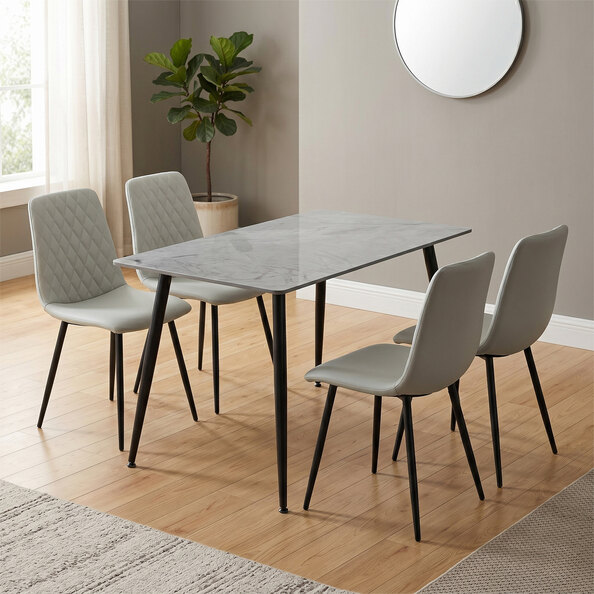 Attica Grey Sintered Stone Top Dining Table With 4 Light Grey Chairs