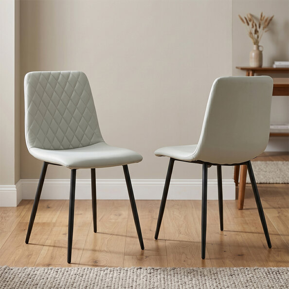 Attica Light Grey Leather Dining Chairs in Pair