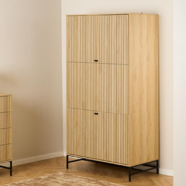 Attica Wooden Wardrobe With 4 Doors In Oak And Matt Black