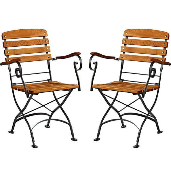 Auckland Brown Wooden Folding Armchair in Pair