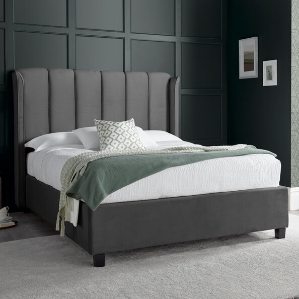 Augusta Velvet Ottoman Storage Double Bed In Grey