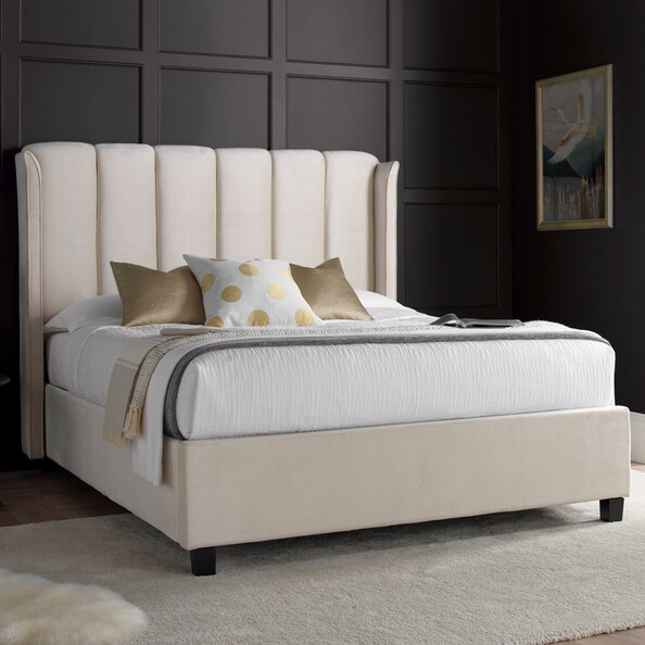 Augusta Velvet Ottoman Storage Double Bed In Warmstone