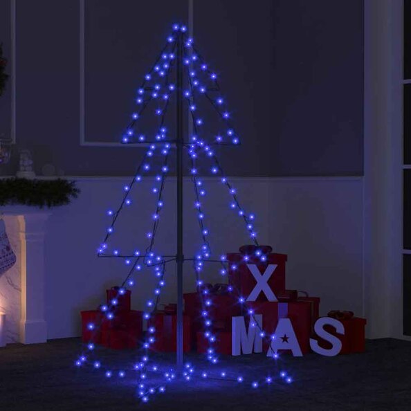 Aurelia 120cm Metal Christmas Cone Tree With 160 LEDs - Blue