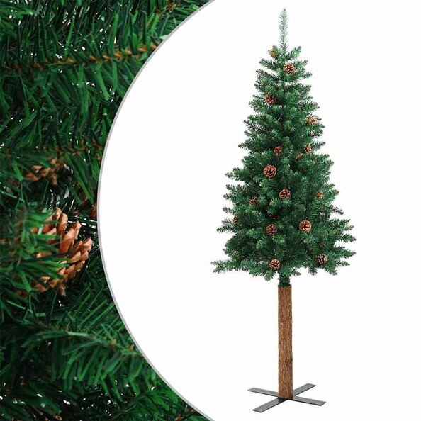 Aurelia 180cm PVC Christmas Tree With Real Wood and Cones - Green