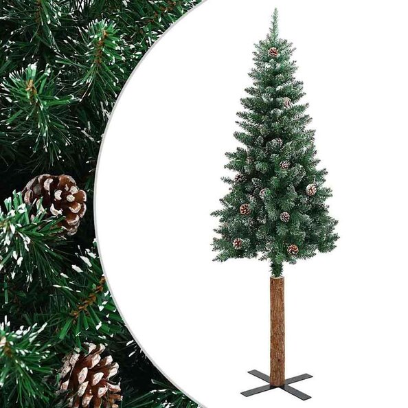 Aurelia 180cm PVC Christmas Tree With Real Wood and Snow - Green