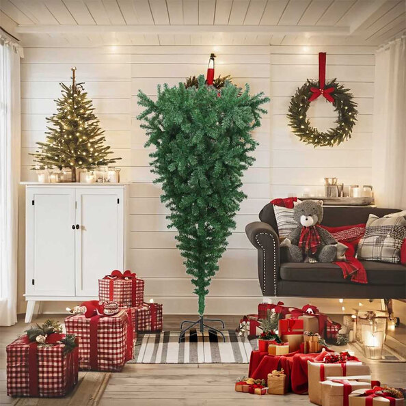 Aurelia 180cm PVC Upside-down Artificial Christmas With Stand - Green