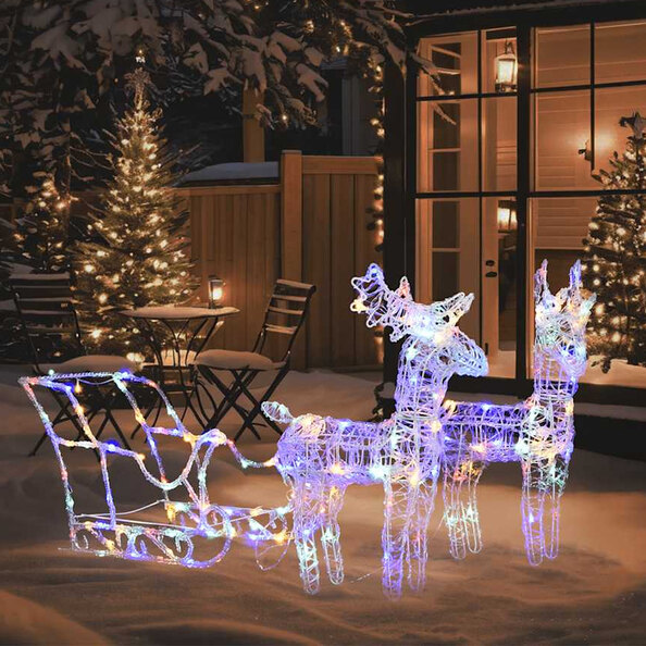 Aurelia Acrylic 2pcs Reindeers and Sleigh Christmas Decoration - Multicolour