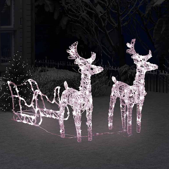 Aurelia Acrylic 2pcs Reindeers and Sleigh Christmas Decoration - Warm White