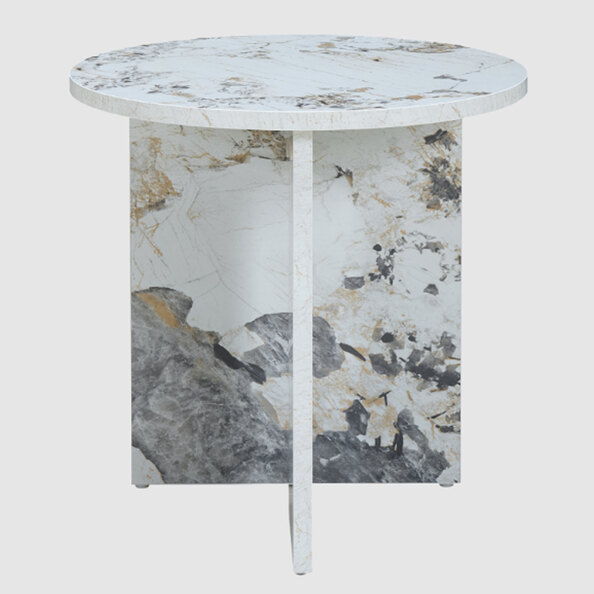 Aurora Wooden Round Side Table In Pandora Marble Effect