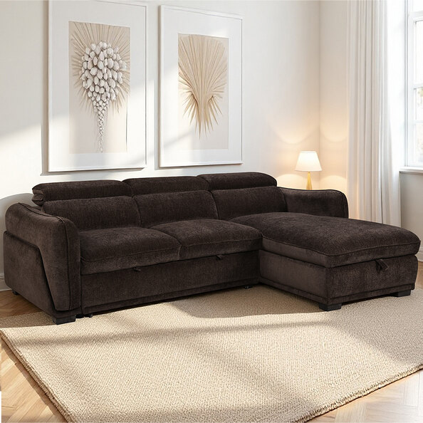 Avani Fabric Right-Handed Sofa Bed in Cocoa