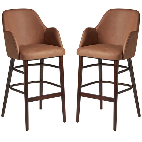 Avelay Cognac Vintage Faux Leather Bar Stools In Pair