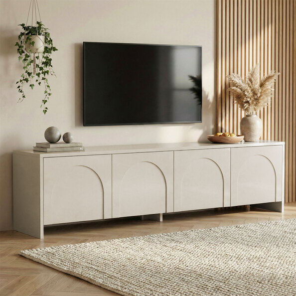 Avelis Wooden TV Stand with 4 Doors in Cream