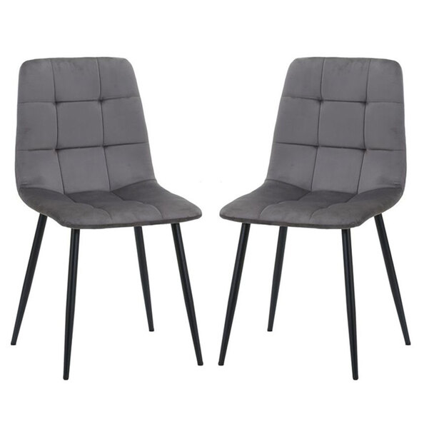 Avenel Grey Fabric Dining Chairs With Black Legs In Pair