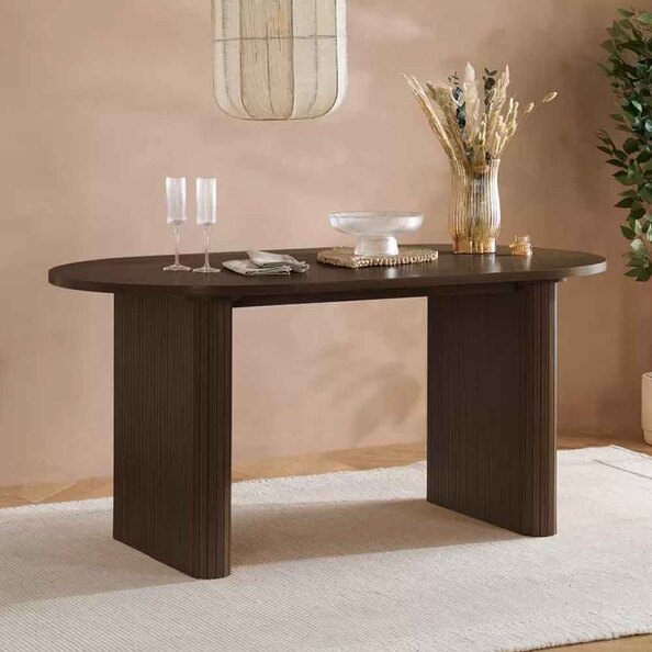 Avenel Oval Wooden Fluted Dining Table in Walnut