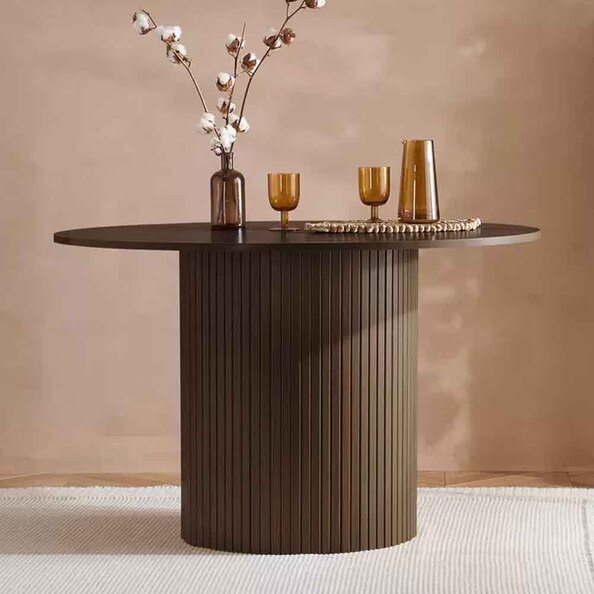 Avenel Round Wooden Fluted Dining Table in Walnut