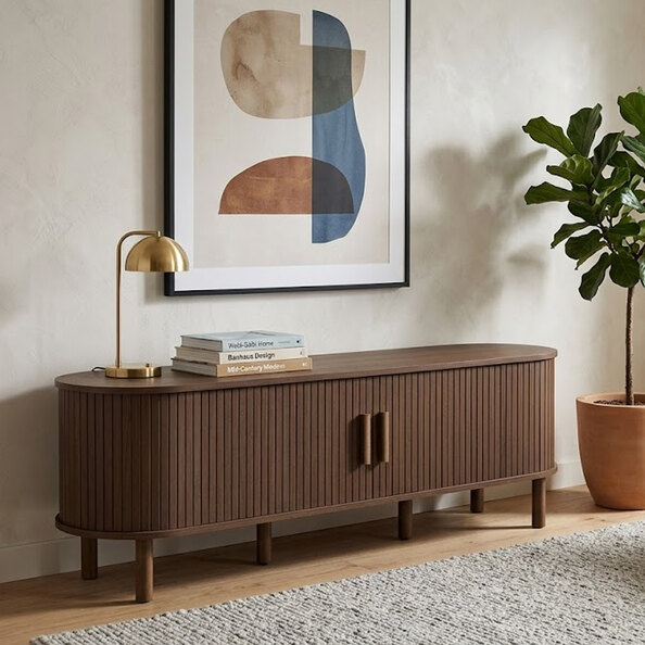 Avenel Small Wooden Fluted TV Stand with 2 Sliding Doors in Walnut