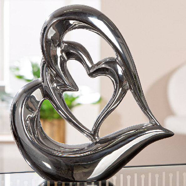Avenis Ceramic Decorative Heart Sculpture in Silver