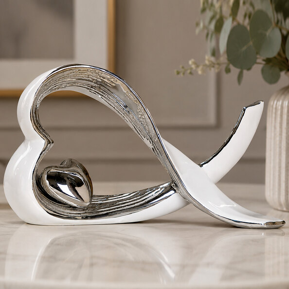 Avenis Ceramic Ribbon Heart Sculpture in Silver