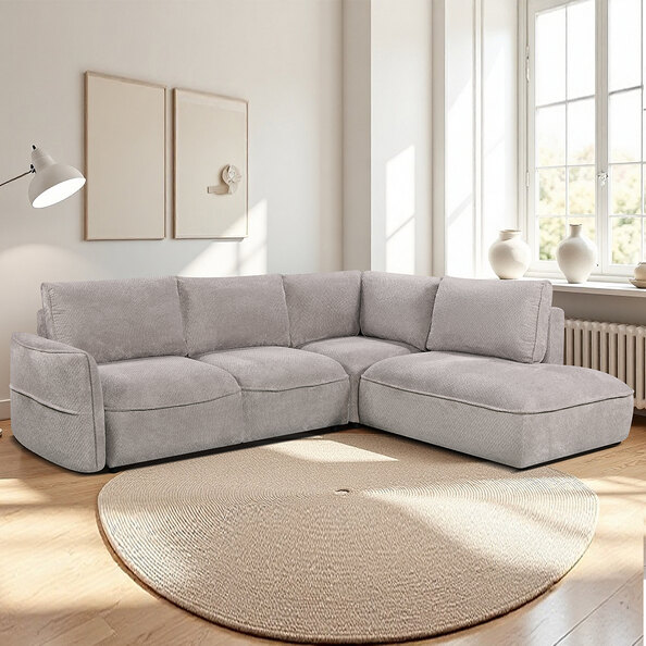 Avenyx Fabric Right-Handed Sofa Bed in Silver