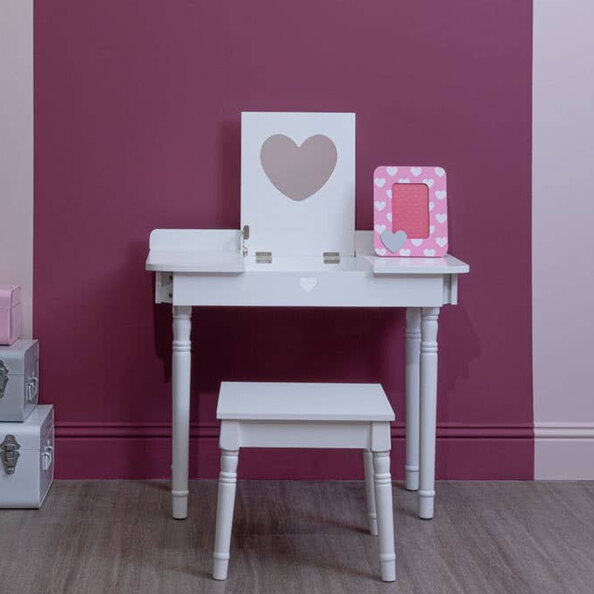 Avenza Wooden Kids Dressing Table Set with Mirror in White