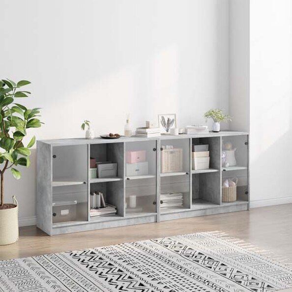 Avila Wooden Office Cabinet With 4 Doors In Concrete Effect
