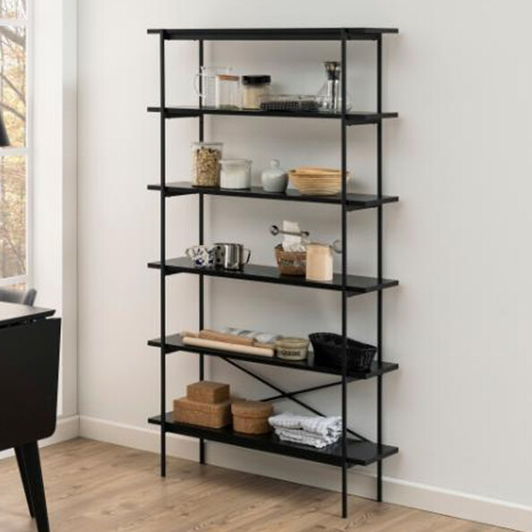 Avila Wooden Bookcase With 5 Shelves In Ash Black