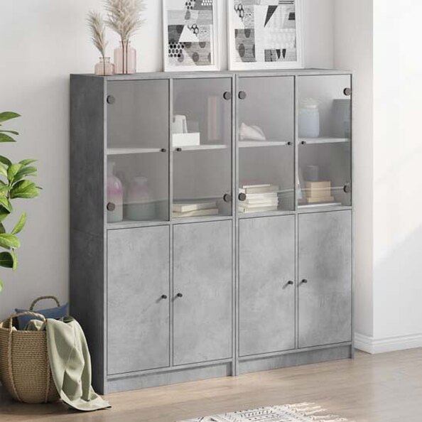 Avila Wooden Office Cabinet With 8 Doors In Concrete Grey