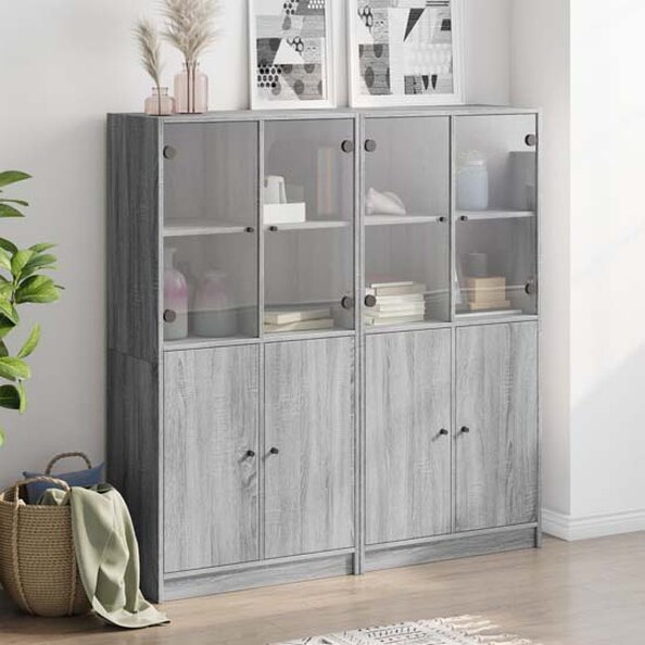 Avila Wooden Office Cabinet With 8 Doors In Grey Sonoma