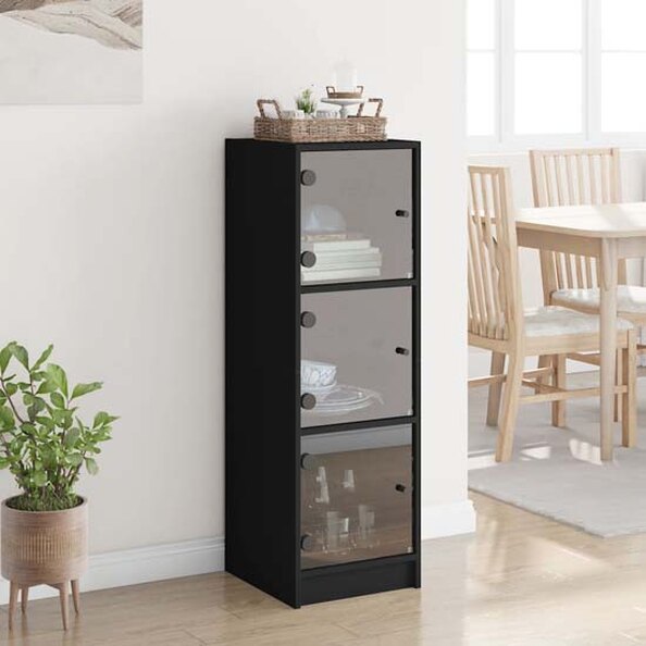 Avila Wooden Office Cabinet With 3 Glass Doors In Black
